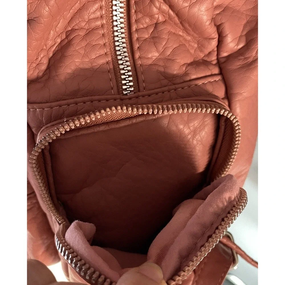 UnderOneSky Womens Super soft Rose Pink Pebbled Backpack Multiple Pocket 12x12x5